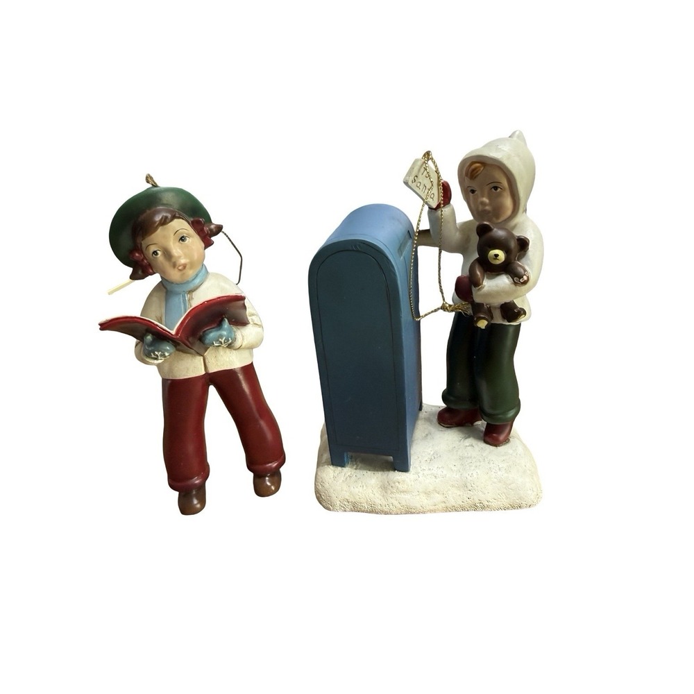 Vintage Caroler Boy Figurine Boy mittens mailbox letter to santa ornament